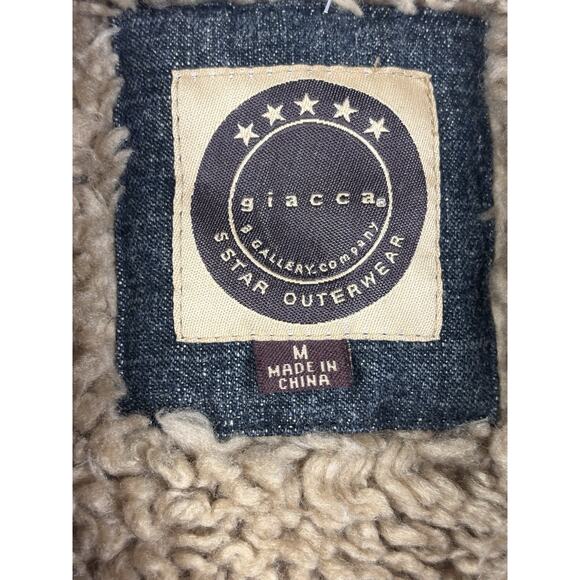 Vintage Denim Jacket Shearling Lined Boho Biker Chic M Giacca Penny Lane - Picture 4 of 7